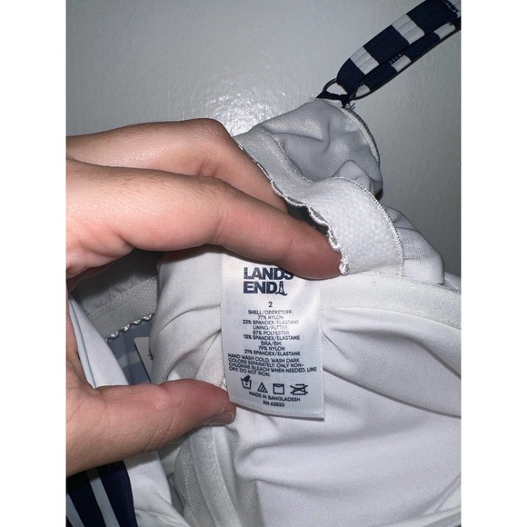 Lands’ End Navy/white tankini and swim shorts - Picture 5 of 10
